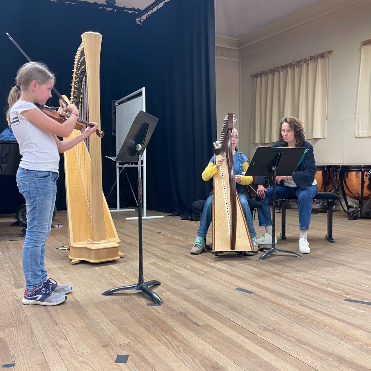 Adèle au violon et Louise à la harpe avec Gudrun